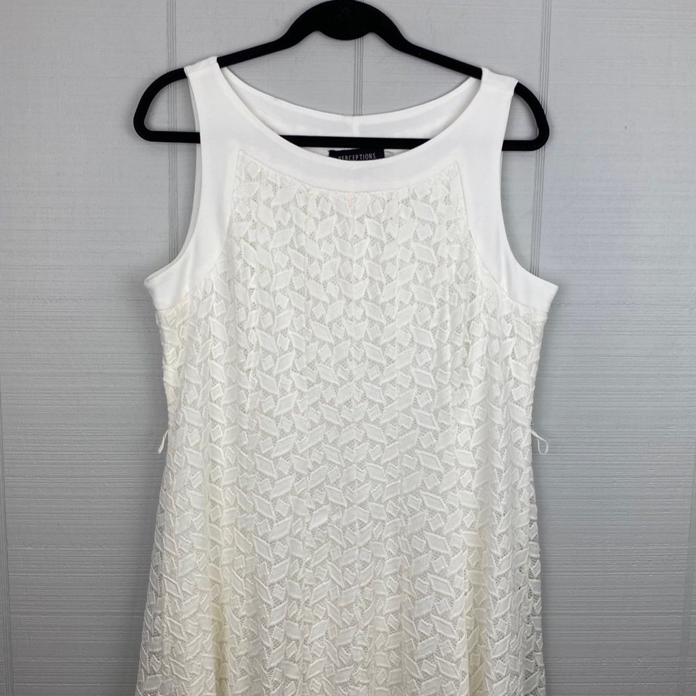 Perceptions White Lace Overlay Sleeveless Midi A-line Dress 14